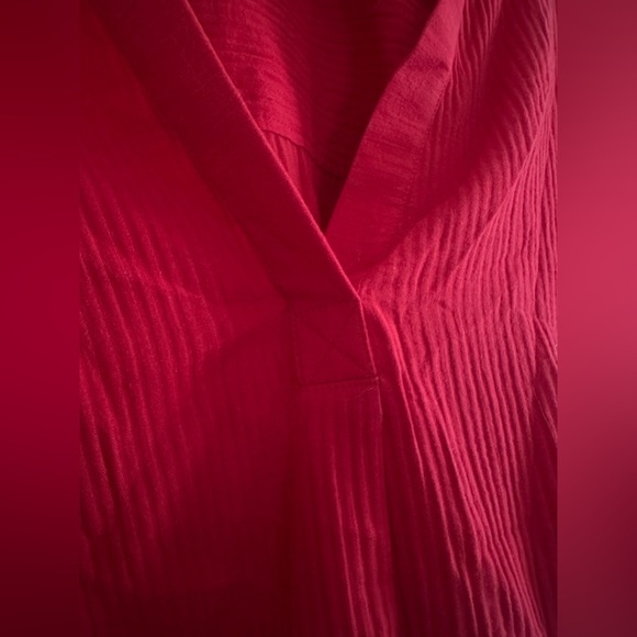 J.Crew Bright Red Linen Popover Shirt Blouse | Size Small | Collared Tunic Style - Picture 5 of 6